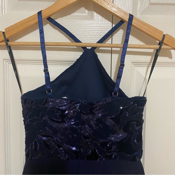 Lulus NWT Time of Love Navy Blue Sequin Halter Skater Velvet Burnout Mini Dress - Picture 9 of 12